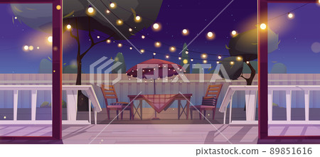 Cottage wooden terrace at back yard with BBQ area Cottage wooden terrace at back yard with BBQ area 89851616