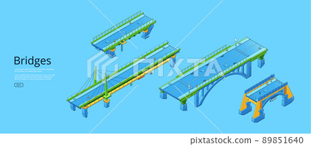 Poster with isometric bridges with car road 89851640