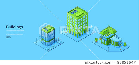 Buildings poster with isometric office and store Buildings poster with isometric office and store 89851647