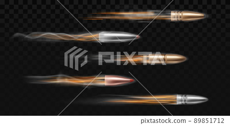Flying bullet with smoke trace and fire 89851712