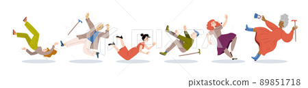 People fall down, clumsiness, danger accident set 89851718