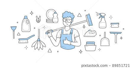 Cleaning or household chores doodle vector concept 89851721