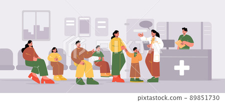 Hospital hallway with visitors waiting in queue 89851730