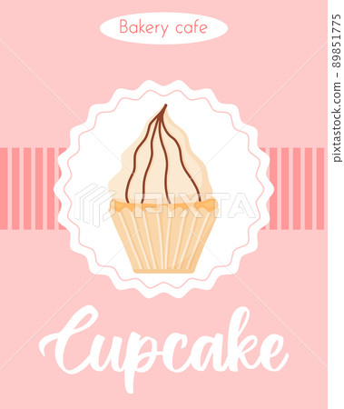 Poster with Delicious beautiful cupcake with cream. Banner with muffin with whipped cream. Flyer for bakeries and pastry shops. vector illustration. Poster with Delicious beautiful cupcake with cream. Banner with muffin with whipped cream. Flyer for bakeries and pastry shops. vector illustration. 89851775