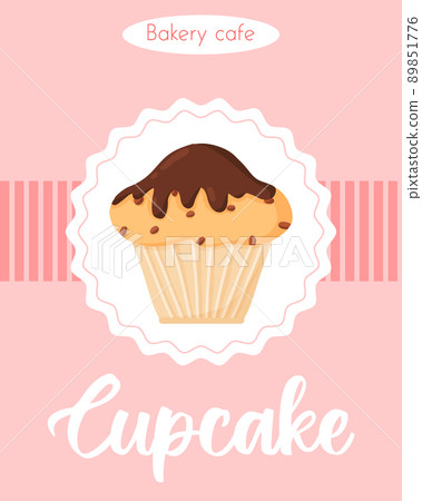 Flyer with Delicious beautiful muffin with raisins and chocolate.Banner with homemade muffins. Poster template for bakeries and pastry shops. vector illustration. 89851776