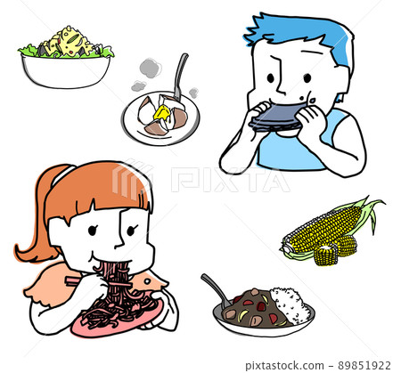 一個孩子吃米飯的插圖 89851922
