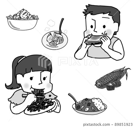 一個孩子吃米飯的插圖 89851923
