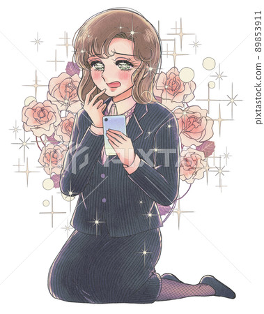 Women who are happy to have a smartphone ・ Ticket winning, matching app 89853911