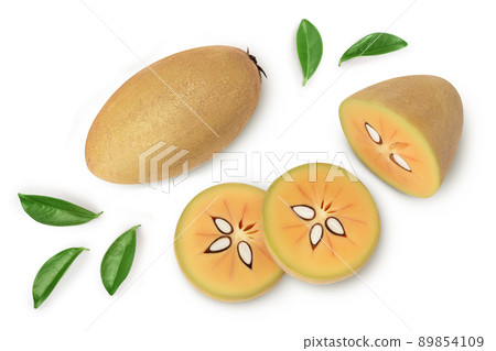 Sapodilla isolated on white background with clipping path and full depth of field. Top view. Flat lay 89854109