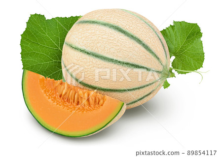 Cantaloupe melon isolated on white background with clipping path and full depth of field, Cantaloupe melon isolated on white background with clipping path and full depth of field, 89854117