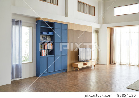 Temba board blue bookshelf living room with tv 89854159
