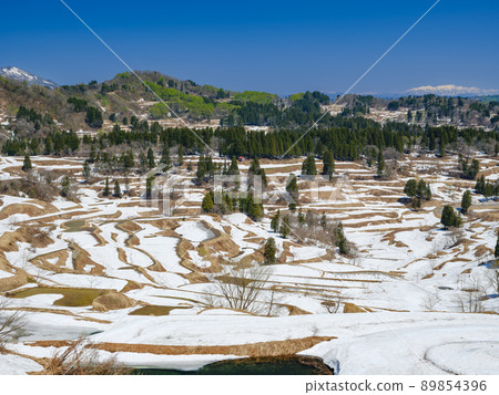Niigata_ Superb view of the rice terraces of Hoshitoge with the remaining snow Niigata_ Superb view of the rice terraces of Hoshitoge with the remaining snow 89854396