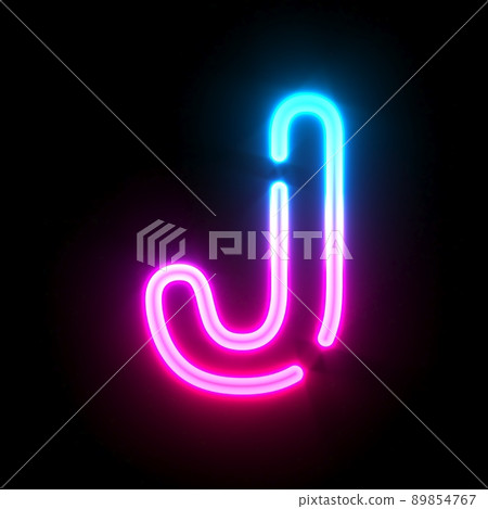 Blue pink glowing neon tube font Letter J 3D 89854767