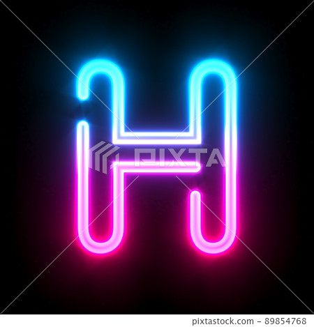 Blue pink glowing neon tube font Letter H 3D 89854768