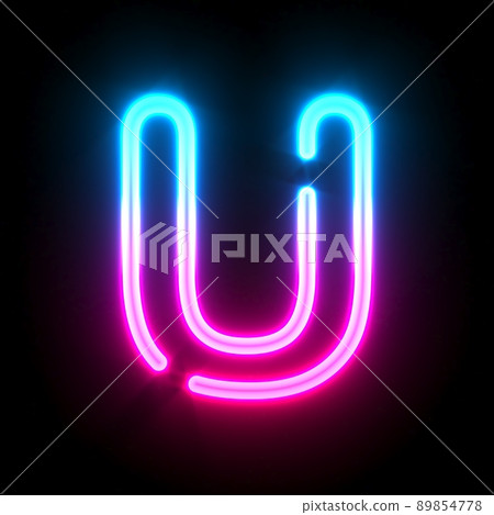 Blue pink glowing neon tube font Letter U 3D Blue pink glowing neon tube font Letter U 3D 89854778