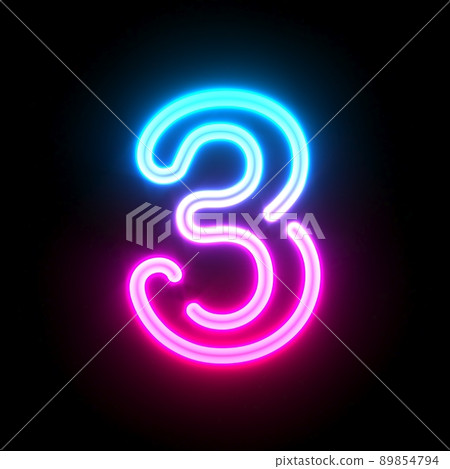 Blue pink glowing neon tube font Number 3 THREE 3D Blue pink glowing neon tube font Number 3 THREE 3D 89854794