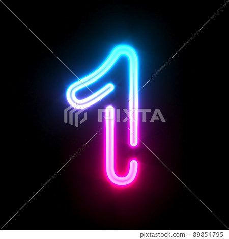 Blue pink glowing neon tube font Number 1 ONE 3D 89854795