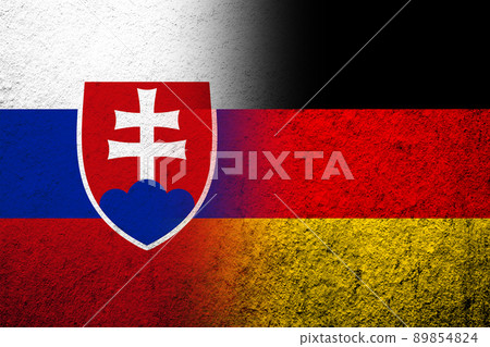 The national flag of Germany with National flag of Slovakia. Grunge background 89854824