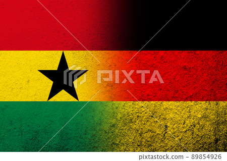 The national flag of Germany with The Republic of Ghana National flag. Grunge background 89854926