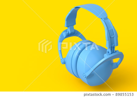 Protective earphones muffs isolated on a yellow monochrome background Protective earphones muffs isolated on a yellow monochrome background 89855153