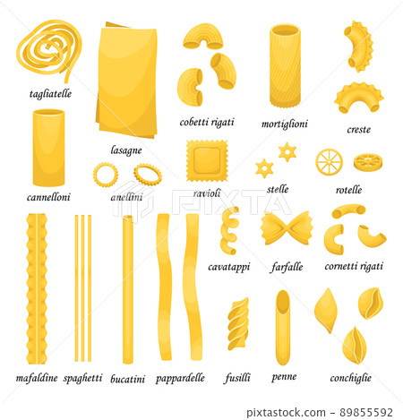The vector set of different types of italian pasta. The vector set of different types of italian pasta. 89855592