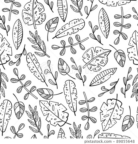 Hand drawn vector seamless pattern with doodles illustrations. Flowers and plants. Decorative floral background. Hand drawn vector seamless pattern with doodles illustrations. Flowers and plants. Decorative floral background. 89855648