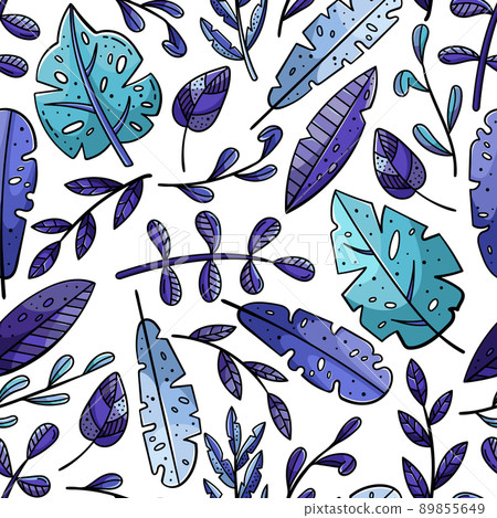 Hand drawn vector seamless pattern with doodles illustrations. Flowers and plants. Decorative floral background. 89855649