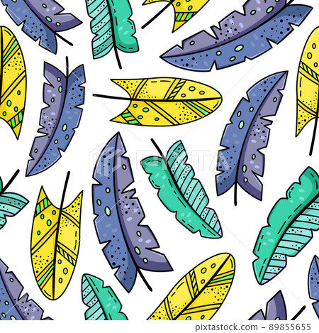 Hand drawn vector seamless pattern with doodles illustrations. Creative feathers. Decorative background. Hand drawn vector seamless pattern with doodles illustrations. Creative feathers. Decorative background. 89855655
