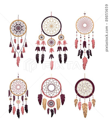 Set of vector dreamcathers in boho style. Mystical interiors. Set of vector dreamcathers in boho style. Mystical interiors. 89855659