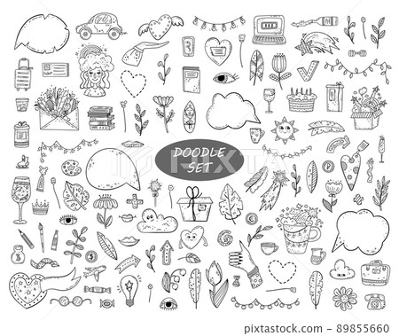 Hand drawn vector doodle set. Decorative illustrations. Design elements. Hand drawn vector doodle set. Decorative illustrations. Design elements. 89855660