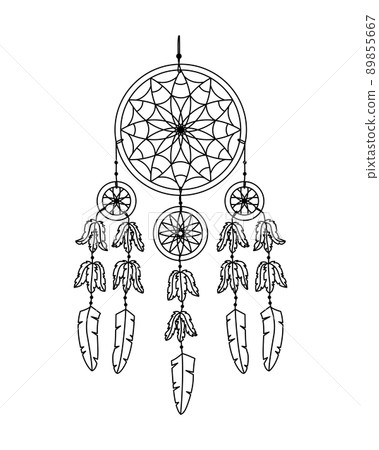 Vector illustration of dreamcatcher in boho style. Mystery interior 89855667