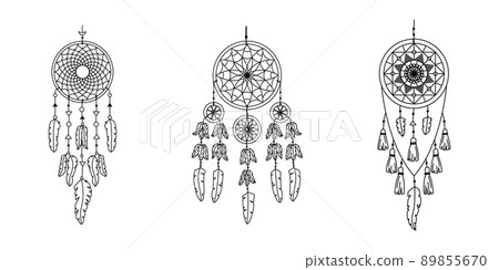 Set of vector dreamcathers in boho style. Mystical interiors. Set of vector dreamcathers in boho style. Mystical interiors. 89855670