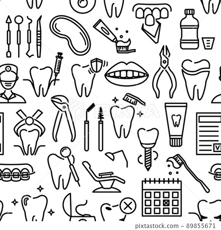 Seamless pattern with line dentistry icons. Dental flat vector elements. Seamless pattern with line dentistry icons. Dental flat vector elements. 89855671