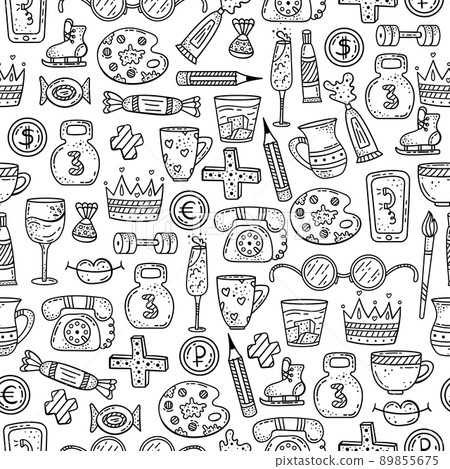 Hand drawn vector seamless pattern with doodles... - Stock Illustration ...