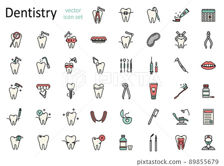 Set of line dentistry icons. Dental flat vector elements. Set of line dentistry icons. Dental flat vector elements. 89855679