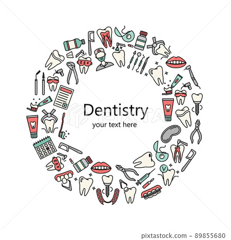 Template with line dentistry icons. Dental flat vector elements. Template with line dentistry icons. Dental flat vector elements. 89855680