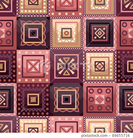 Vector seamless pattern with boho geometrical square elements. Flat style Vector seamless pattern with boho geometrical square elements. Flat style 89855716