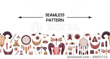 Horizontal vector seamless pattern with boho elements. 89855718