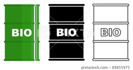 Industry concept. Set of different metal barrels for liquid substances, liquids, biofuel isolated in flat style: colored, black silhouette and contour. Vector illustration. 89855975