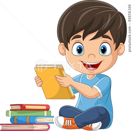 Cartoon little boy holding a book 89856166