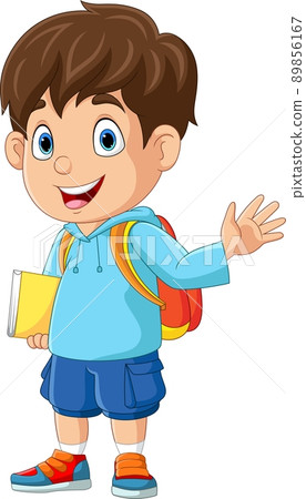 Cartoon little boy waving hand 89856167