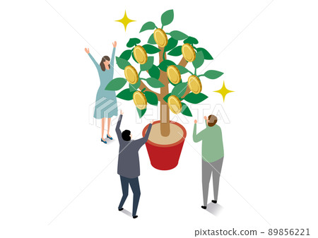 Isometric_People who are happy around the money tree 89856221