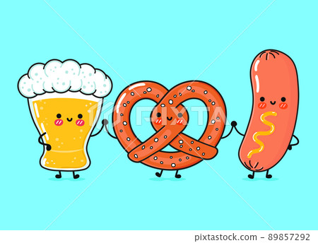 Cute, funny happy glass of beer, pretzel and... - Stock Illustration  [89857292] - PIXTA