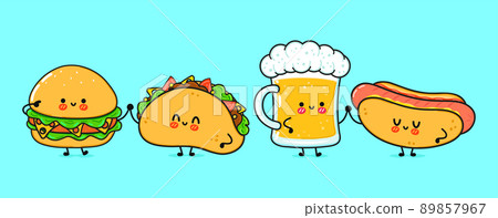 Cute hot dog cartoon mascot character, Stock vector