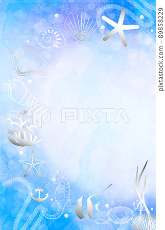 Background material of sea creatures on blue background portrait 89858229