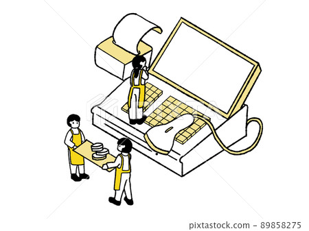 Illustration of people who handle cash register and change isometric 89858275