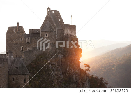 evening view of Aggstein castle ruins 89858573