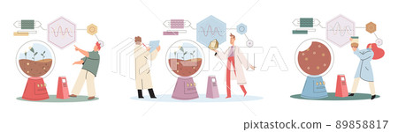 Soil analysis and earth pollution or structure control. Scientist measuring ground levels status metaphor Soil analysis and earth pollution or structure control. Scientist measuring ground levels status metaphor 89858817