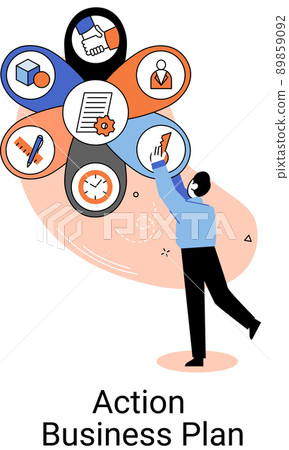 Action business plan, development strategies, foreseeing market risks. Company success secret 89859092