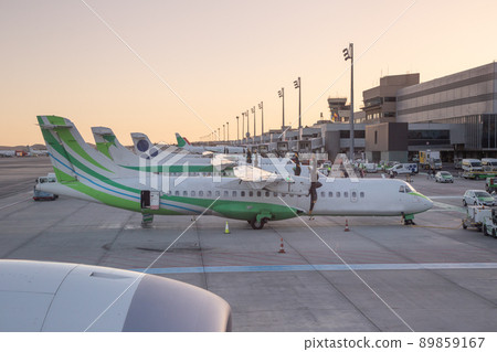 Airplanes ready to fly at the airport of Las Palmas de Gran Canaria, Canary Islands, Spain. Airports and travel by plane concept. Airplanes ready to fly at the airport of Las Palmas de Gran Canaria, Canary Islands, Spain. Airports and travel by plane concept. 89859167
